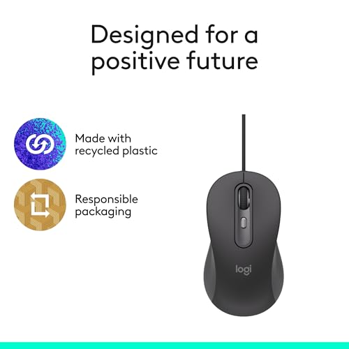 Logitech Signature Wired M520 L Optical Mouse for Business - Graphite | For Business, Optical, Plug-and-Play, Windows, Mac, Chrome, PC, Laptops