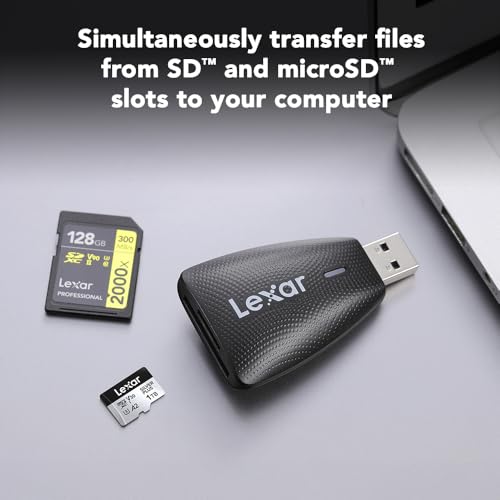 Lexar Multi-Card 2-in-1 SD/Micro SD Card Reader, Up to 312MB/s, USB 3.1 | Compatible w/ USB 3.1 & 2.0, Simultaneous Transfer, Compatible w/ PC, Laptop, Tablet, Smartphone, Compact, LRW450UBNA - style: Micro SD / SD 2-in-1 USB 3.1