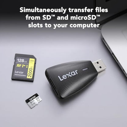 Lexar Multi-Card 2-in-1 SD/Micro SD Card Reader, Up to 312MB/s, USB 3.1 | Compatible w/ USB 3.1 & 2.0, Simultaneous Transfer, Compatible w/ PC, Laptop, Tablet, Smartphone, Compact, LRW450UBNA - style: Micro SD / SD 2-in-1 USB 3.1