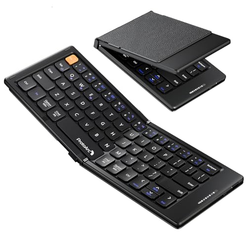 ProtoArc XK04 Foldable Compact Keyboard for Phone and Tablet, Black | Pocket-Sized, PU Leather Cover, Bluetooth 3-Device Workflow, for Business Travelers, On-the-go Typing - color: Black