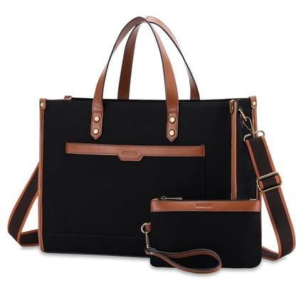RAVUO Laptop Tote Bag Women, Water Resistant 15.6 Inch Large Canvas Handbag Business Briefcase With Detachable Shoulder Strap - color: Brown With Wallet Purse