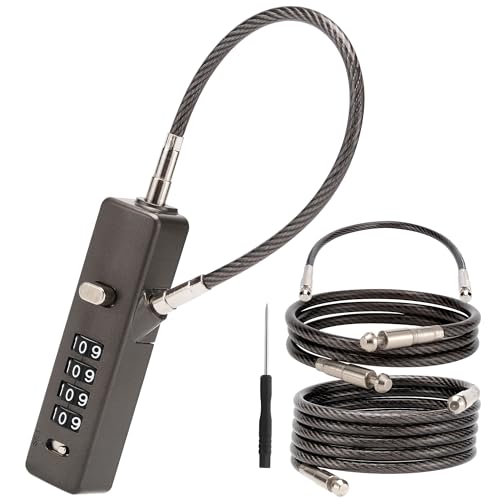 4-Digit Combination Cable Lock, Gate Lock - 3 Replaceable Steel Ropes (11.8", 23.6", 47.2") for Bike, Ski, Fence, Cabinet & Door - Durable & Adjustable - Gun Gray (1 Pack) - color: Gray, size: 1 Pack