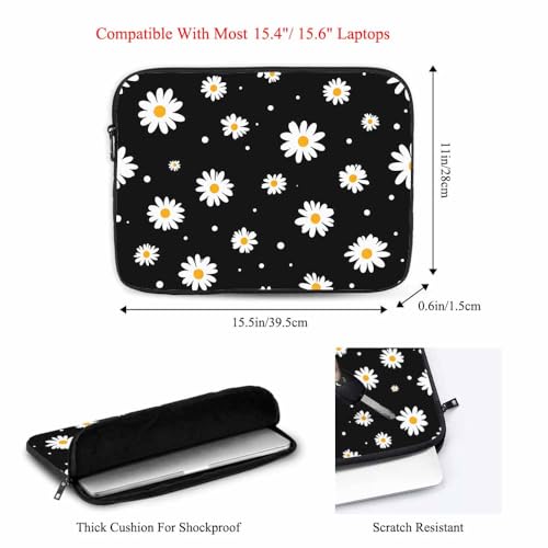 Laptop Sleeve Bag 15.4 15.6 Inch,White Daisy Tiny Flowers Floral Black Protective Polyester Computer Cases Laptop Cover Briefcase Bag Tablet Travel Cover - color: LPS-020