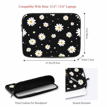 Laptop Sleeve Bag 15.4 15.6 Inch,White Daisy Tiny Flowers Floral Black Protective Polyester Computer Cases Laptop Cover Briefcase Bag Tablet Travel Cover - color: LPS-020