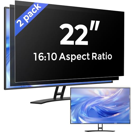 [2 Pack] 22 Inch Computer Privacy Screen Filter for Monitor 16:10 Aspect Ratio, Eye Protection Anti Blue Light Privacy Shield and Anti-Glare Protector, 22inch Removable Anti-Scratch 22in Protector Film - size: 2 pcs for 22 Inch 16:10 Aspect