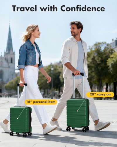 Lekesky 16 Inch Underseat Carry On Luggage Airline Approved, Green | Durable ABS, Small Underseat Carry-on Luggage with TSA Lock Spinner Wheels, Personal Item Luggage Removable Wheels for Travel - color: Green, size: 16 Inch