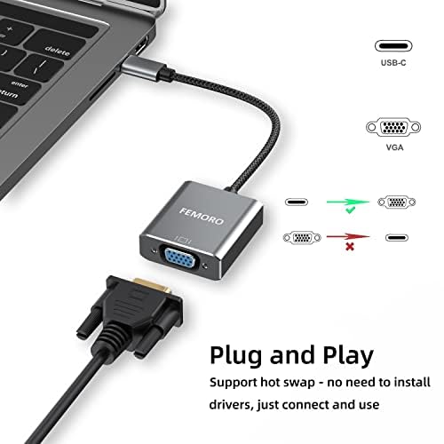 USB C to VGA Adapter, USB Type C to VGA Male to Female Converter Braided for Laptops Phones Tablets to Monitor TV