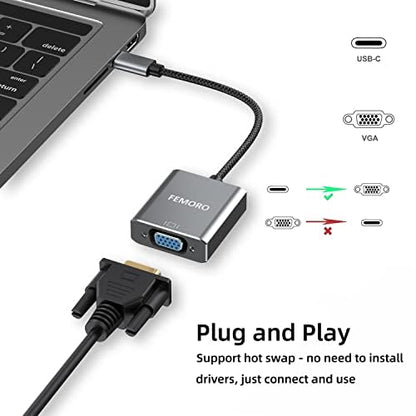 USB C to VGA Adapter, USB Type C to VGA Male to Female Converter Braided for Laptops Phones Tablets to Monitor TV