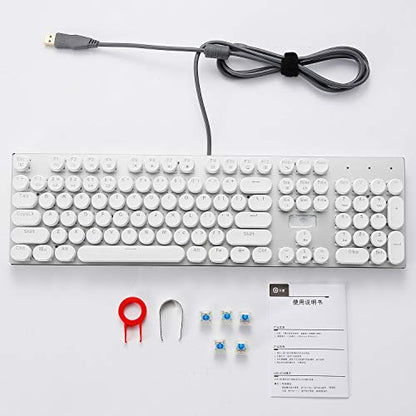 HUO JI E-Yooso Z-88 Wired Typewriter Style Mechanical Keyboard, White | Programmable RGB Backlit, Clicky Blue Switches, Detachable USB-C Cable, Metal Panel, 104 Double-Shot Keycaps for PC Gaming