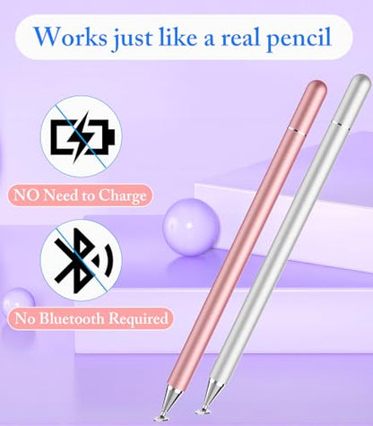 Stylus Pen for Touchscreen, Kenkor 2 in 1 Active iPad Pencil - Pink+ Silver | Active Stylus Pen for Nintendo Switch 2/ iPad/iPhone/Android/Samsung Galaxy/Huawei/Lenovo/Microsoft Surface, Touchscreens Pen - color: Pink+Silver
