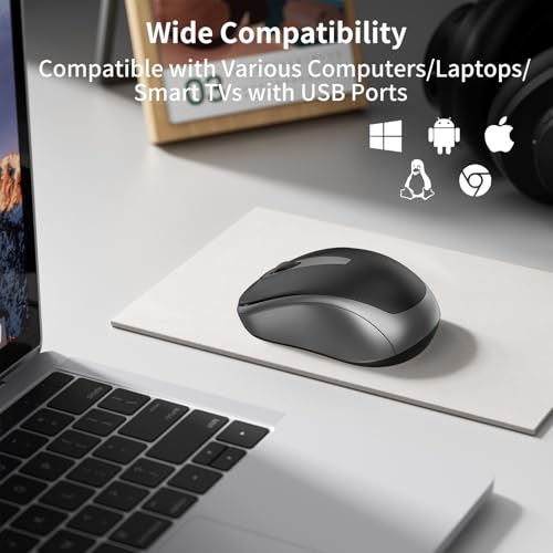 Wireless Mouse for Laptop, Silent Small Traval Mouse with USB, 2400 DPI, 2.4GHz Quiet Portable Computer Mice for Chromebook, Notebook