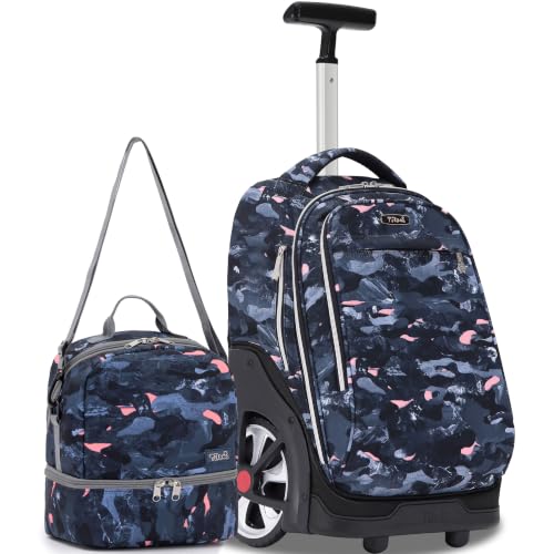 NEW TILAMI 19 Inch Rolling Backpack with Lunch Bag School Stair-Climbing | Stair-Climbing Teen Boys Girls Carry-on Suitcase Large Compartment 15.6 Laptop Sleeve Adjustable Handle Roller Travel Bag - color: Doodle Grey