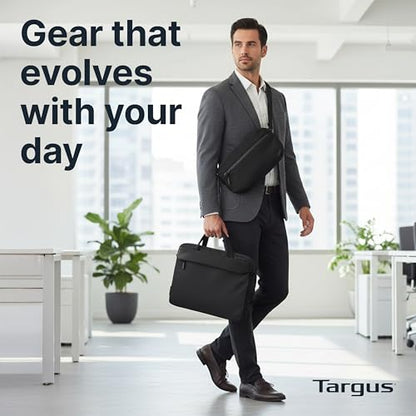 Targus 13–14 Inch Work+ 3-in-1 Tech Brief, Modular Laptop Briefcase with Detachable Tech Pouch Sling, 360 Laptop Protection, Anti-Theft Zippers, Trolley Strap, Black TBS969GL