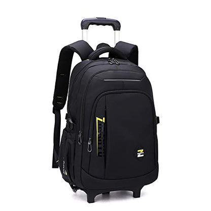 VIDOSCLA Black Kids Boys Rolling Backpack Teens Carry-on Luggage with Wheels Trolly BookBag for School-2 Wheels - color: A1# Black Yellow-2 Wheels, style: A1# 2 Wheels