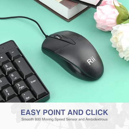 (2PACK) Wired Keyboard and Mouse,Rii RK203 Ultra Full Size Slim USB Basic Wired Keyboard Mouse Combo Set with Number Pad for Computer,Laptop,PC,Notebook,Windows - size: 2 pack