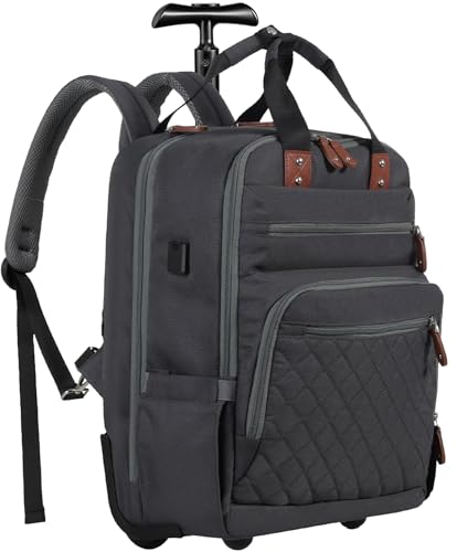 Rolling Backpack, Carry On Luggage Travel Backpack with Wheels, Flight Approved Anti Theft Rolling Bookbag Fits 15.7" Laptop, Rolling Backpack Bag with USB Port for Men Women, Grey