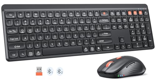 MEETION Bluetooth Keyboard and Mouse Combo, Silent Multi-Device, Black | Full-size keyboard with 2.4G & dual Bluetooth connection, 4-level DPI wireless mouse, compatible with Windows and Mac OS - color: Matte Black