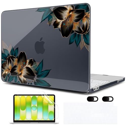 MEEgoodo 4-in-1 Printed Case for MacBook Neo 13 inch 2026 Release Model A3404, Laptop Hard Shell Cases with Keyboard Skin & Screen Protector & Webcam Covers, Golden Lilies - color: Golden Lilies