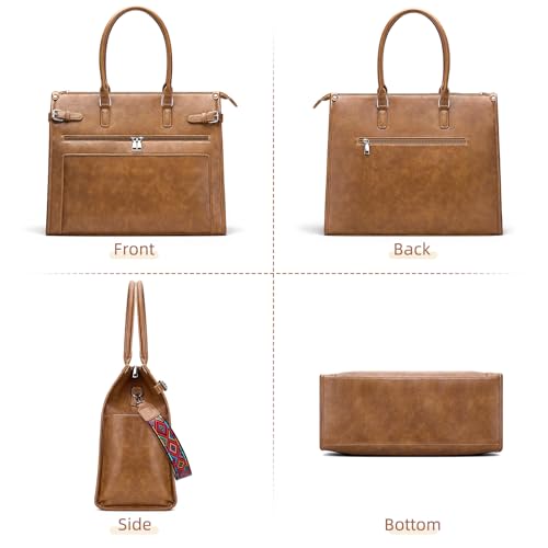 SYTRAH Laptop Tote Bag for Women, 15.6 inch Computer Purse | Faux Leather Laptop Tote with Satchel Purse, Fits 15.6" Laptop, 9-Pocket Organizer, 3-Way Convertible,Work & Casual - color: Brown