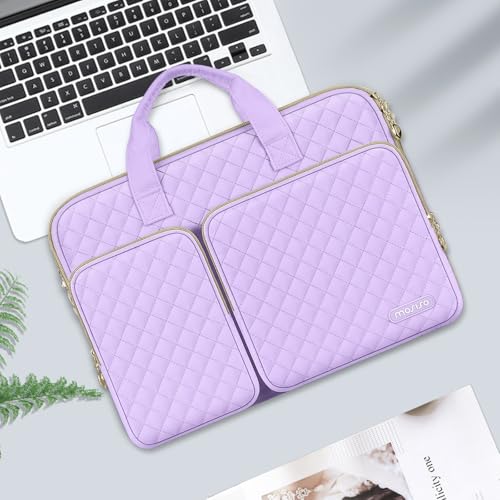 MOSISO 360 Protective Laptop Case 13.3 inch, 13-13.3 inch Laptop Sleeve | Compatible with MacBook Air/Pro 13/Pro 14,HP Dell ASUS Lenovo, Square Quilted Bag with 2 Pockets&Handle&Belt, Purple - color: Purple, size: 13.3 inch
