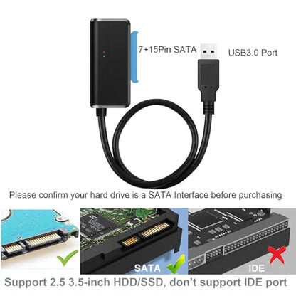 SATA to USB Cable USB 3.0 to 2.5 3.5 inch Hard Drive Adapter External Converter for SSD/HDD Data Transfer, with 12V/2A Power Supply, Support UASP, Black