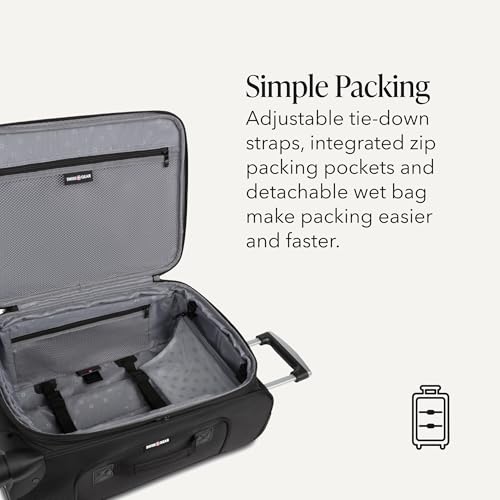 SWISSGEAR Sion Carry-On Spinner Luggage, Softside Expandable, Lightweight Suitcase, Black, 22.75-Inch - color: Black, size: Carry-On