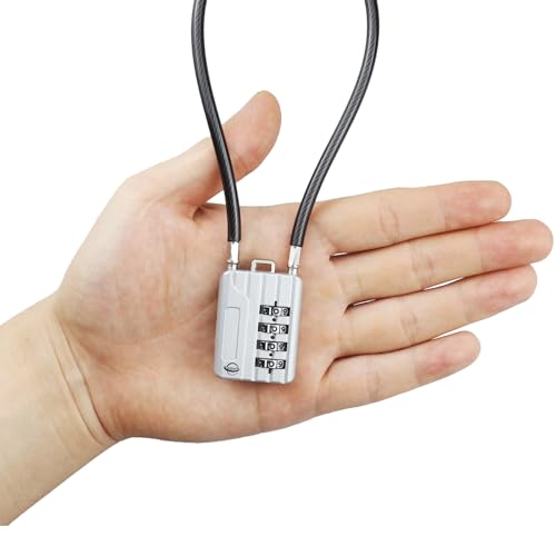 30CM/12in Long Cable Locks - 4-Digit Combination Lock, Re-settable Combination, Security Cable Lock for Luggage, Suitcase, Gun, Helmet - Silver, 1-Pack - size: 30cm (12 inch) Cable