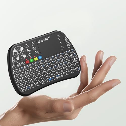 iPazzPort Mini Keyboard,Bluetooth&2.4G with Touchpad, Portable Wireless Keypad with IR Learning, RGB Backlight, Rechargeable, for PC,Android TV Box,Mac, Nvidia Shield, Laptop,Essential Home Keypad