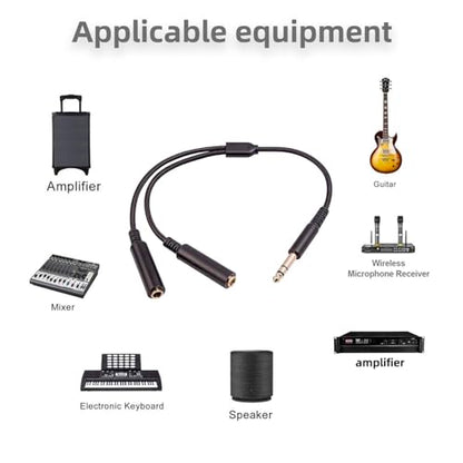 1/4 TRS Stereo Audio Cable for Guitar or Mixer with Jack Output, 1 FT, 1 Pack, Black, Splitter Y Adapter, 6.35mm Male to Dual 6.35mm Female Jack Cable - size: 1 FT 1 Pack, style: 1/4 TRS Stereo Audio Cable