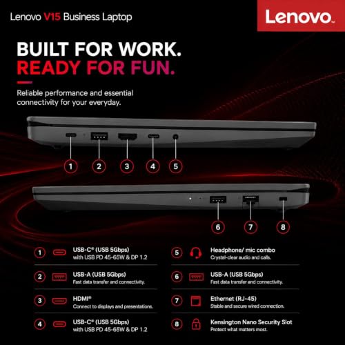 Lenovo Portable Laptop for Business and Student with Office 365, 15.6" FHD, 8GB DDR4 RAM, 256GB PCIe SSD, Intel Dual-Core, WiFi 6, Bluetooth 5.2, USB-C, Fast Charging, Windows 11