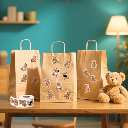 CNhoqc Realistic Teddy Bear Sticker Rolls, 2000Pcs in 4 Rolls, 16 Designs | Water Bottle Laptop Stickers, Waterproof Vinyl Self Adhesive, Page Activity Pad, Birthday Party Favor, Scrapbook Journal - style: 4 Rolls Realistic Teddy Bear