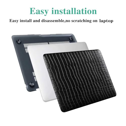 DTangLsm for MacBook Air 13 inch Case M5 2026-2022 M4 M3 M2 A3449 A3240 A3113 A2681, Crocodile Alligator Skin Luxury Textured Leather Hard Logo Cutout Case for MacBook Air 13.6+Keyboard Cover, Black - color: # Crocodile Skin Black