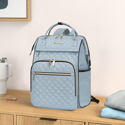 EMPSIGN 17 Inch Laptop Backpack for Women, Work Business Travel Computer College Bags, Large Capacity Water-repellent Quilted Casual Daypack, Light Blue | Computer Bag, Work Business Travel College, Large Capacity, Water-repellent, Quilted Casual Daypack