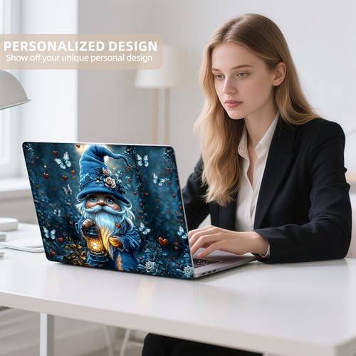 Universal Laptop Skin Sticker for 12/13/14/15.6 Inch Laptops, Reusable Vinyl Laptop Decal Protective Cover, Waterproof Scratch Resistant Notebook Skin with 2 Wrist Pads,Blue Gnome Butterfly - color: Blue Gnome Butterfly