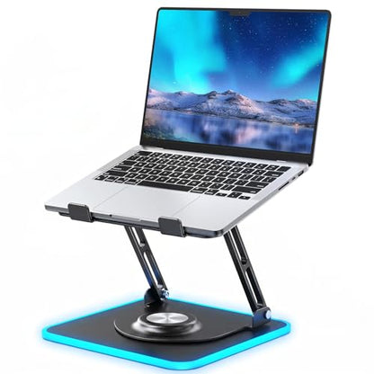 360°Rotating Laptop Stand with RGB Lights, Fits 10-16"Laptops MacBooks | 7-Level RGB Lights, Adjustable Multi-Angle Ergonomic Aluminum Laptop Stand, Foldable & Portable for Home & Office - color: Black
