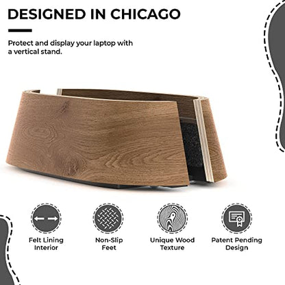HumanCentric Vertical Laptop Stand in Black Walnut Wood, Adjustable | Upright Adjustable Holder & Dock, Fits MacBook Pro & Laptops .5" to 1.5", Clamshell Compatible, Laptop Vertical Stand - color: Black Walnut Wood