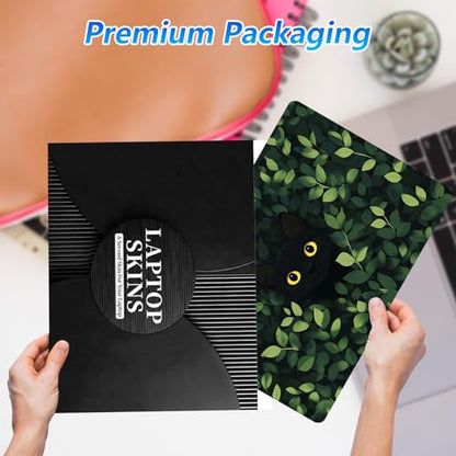 Universal Laptop Skin Sticker Decal with 2 Wrist Pad Skins, Waterproof Scratch Vinyl Cover for 11–15.6 Inch MacBook, HP, Dell, Lenovo, Cutable & Reusable,Black Cat Hiding Leaves - color: Black Cat Hiding Leaves