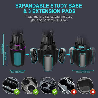 Cup Holder Car Tablet Mount for Truck, 360° Adjustable 15" Long 2-Arm Stand Holder for iPad Pro 12.9/11/10.5/9.7/Air/Mini 6/5/4, Galaxy Tab/Z Fold 6/5/4, iPhone 17/16/Pro, 4.7-12.9" Tab &Phone - size: 15"
