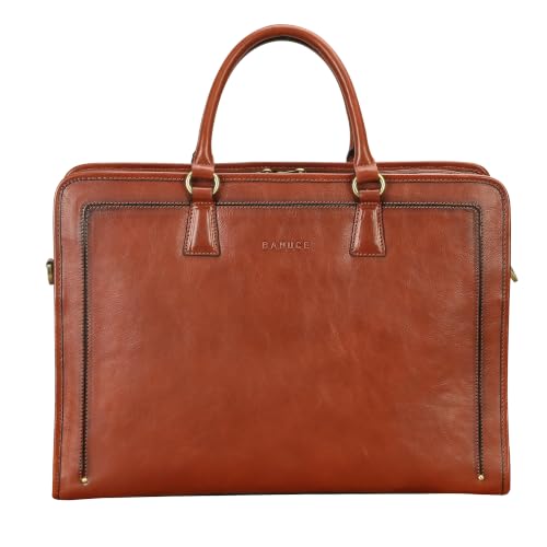 Banuce Italian Full Grain Leather Briefcase for Women Fits 15.6" Laptop | Eco-friendly Leather,Paded Laptop Compartment,Travel-friendly Luggage Strap,Detachable Strap,Office Work,Business Travel - color: Red Brown