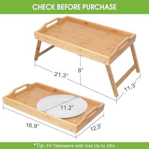 Bed Tray Table with Folding Legs,Serving Breakfast in Bed or Use As a TV Table, Laptop Computer Tray, Snack Tray - color: Beige-large