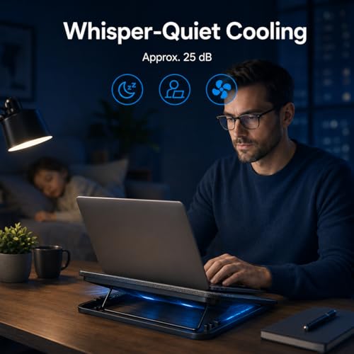 Laptop Cooling Pad, 6 Fans, 4-Level Stand, Dual USB for 12-17 Inch Laptops | Laptop fan stand cooler, computer cooling pad for laptops, phone holder, dual USB ports for home offices, study and work