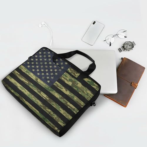American Flag with Camouflage Grunge Laptop Bag Case 13 14 15.6 inch Laptop Messenger Bag Crossbody Briefcase for Men Women with Shoulder Strap Handle - color: Multi03