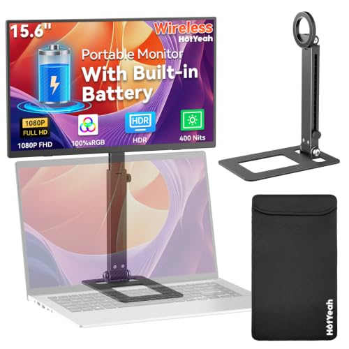 15.6" 1080P Wireless Travel Portable Monitor with Foldable Magnetic Stand | Support AirPlay Miracast, USB-C HDMI External Display w/Built-in Battery(4-5H), 2nd Screen for Laptop MacBook PC Phone Tablet - size: 15.6 in