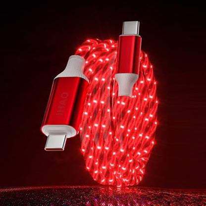 IHAO USB C to C Charger Cable PD Fast Charge and High Speed Sync Visible Starry LED Current Flowing Compatible with All USBC Device-Starry Red C to C 39Inches - color: Starry Red C to C