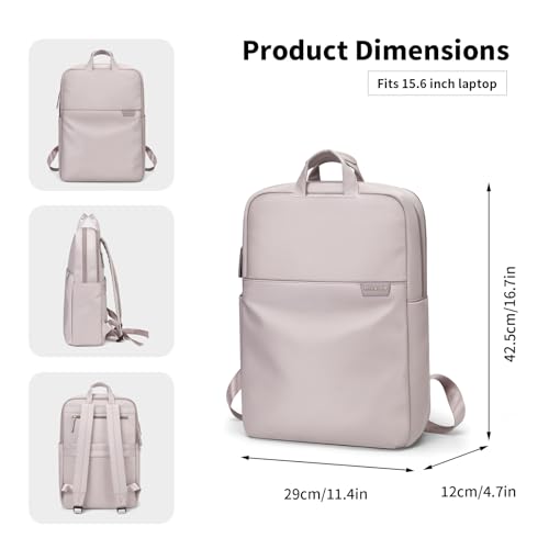 GOLF SUPAGS Travel Laptop Backpack for Women Anti Theft Slim Durable College Bookbag Business Computer Bag Fit 15.6Inch Notebook (Pinkish Grey, 15.6Inch) - color: Pinkish Grey, size: 15.6 Inch