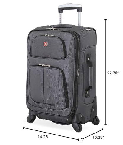 SWISSGEAR Sion Carry-On Spinner Luggage, Softside Expandable, Lightweight Suitcase, Dark Grey, 22.75-Inch - color: Dark Grey, size: Carry-On