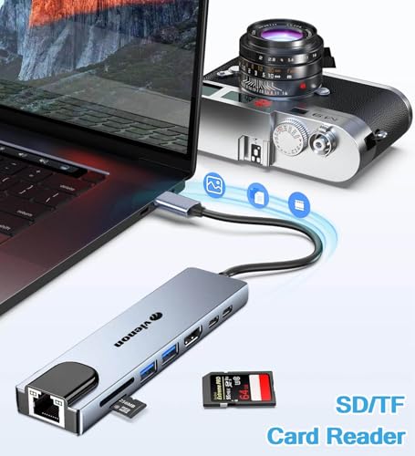 USB C Hub Ethernet HDMI Adapter, 8 in 1 Laptop Docking Station with 4K HDMI, RJ45 Ethernet 100Mbps, SD/TF Card Reader, USB 3.0/2.0, PD 100W, LAN USB C Dongle for MacBook Pro/Air, iPad Pro, XPS, etc