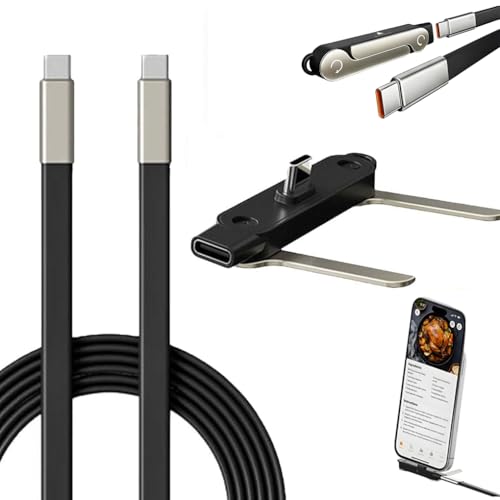 2-in-1 Invisible Holder Charger Cable with Stand, USB-A/USB-C to Type-C Dual-Head Design, 240W Sideways Phone Charger, Suitable for Carrying During Outdoor Travel (1pc Black Upgraded) - color: 1pc Black Upgraded