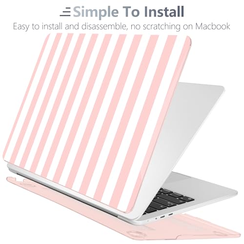 Batianda LumiArt Case for MacBook Air 13.6" M2-M5 Chip, Pink White Stripe | 4-in-1 set with cute preppy pink white striped design, lightweight ultra slim hard shell protection for teen girls and women - color: Pink Stripe