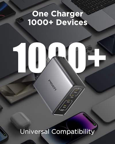 PISEN 160W USB C Charger - PD3.1 GaN Fast Charger USB C 4-Port Foldable Charging Block 160Watt Power Adapter with 6FT 240W Type-C Cable, 160W Charger for MacBook, Laptops, Samsung, iPad, iPhone Series